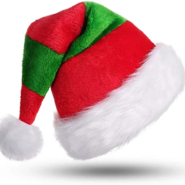 Jultomtehatt, Unisex-Vuxen Tomtehatt, Dekorationer Presenter Kostym, För Julfest Halloween Nyhet Rand, Röd & Grön> Huvudbonader