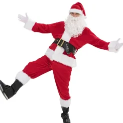 Jultomtekostym 7 delar Julkomplett utklädningsdräkt för vuxen Cosplay tomtedräkt xl puls (180-195cm)><noscript><img width=
