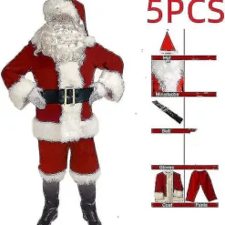 Jultomtekostym för Män Vuxen Jultomtekostym Santadräkt 5 delar XL> Dräkter