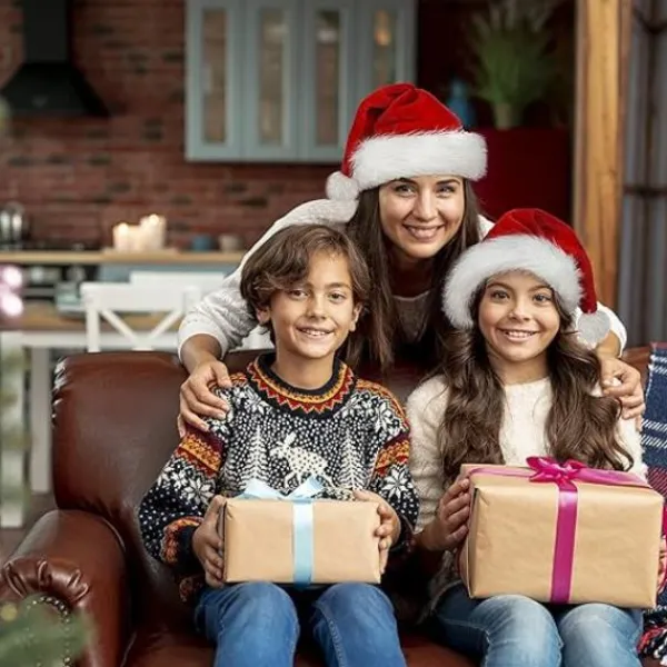 Jultomteluva för barn, tomteluva i sammet, bekväm och tjock> Huvudbonader