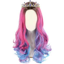 JUSCH Wekity Audrey peruk och krona för barn flickor lång vågig rosa blå peruk, WZ-1251R> Peruker