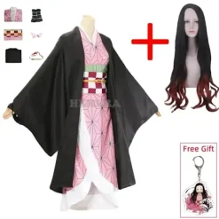 KOOLYOU Kamado Nezuko Cosplay Kostym Anime Kimono Kamado Nezuko Peruk Uniform Halloween Kvinnor Barnkläder Costume wig> Dräkter