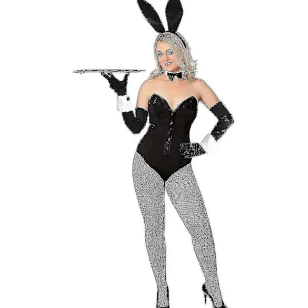 Kanindräktsset för jul- och påskcosplay – Inkluderar kaninöronband, krage med fluga, manschetter, långa svarta handskar och kaninsvans> Tillbehör