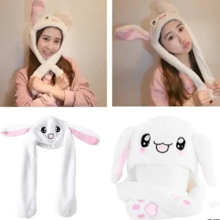 Kaninhatt med rörliga öron Hoppande hatt Rolig plyschkaninhatt Varm vinterhatt för kvinnor och flickor, Cosplay><noscript><img width=