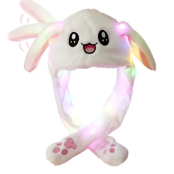 Kaninhatt Öron Rörelse Hoppande Hatt Led Lysande Rolig Kanin Plysch Hatt Mössa Mössa För Kvinnor Flickor> Huvudbonader