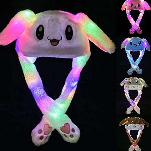 FMYSJ Kaninhatt Öron Rörlig Hoppande Hatt Plysch Kaninhatt Söt Mössa Med Tassar För Kvinnor Flickor (FMY)> Huvudbonader