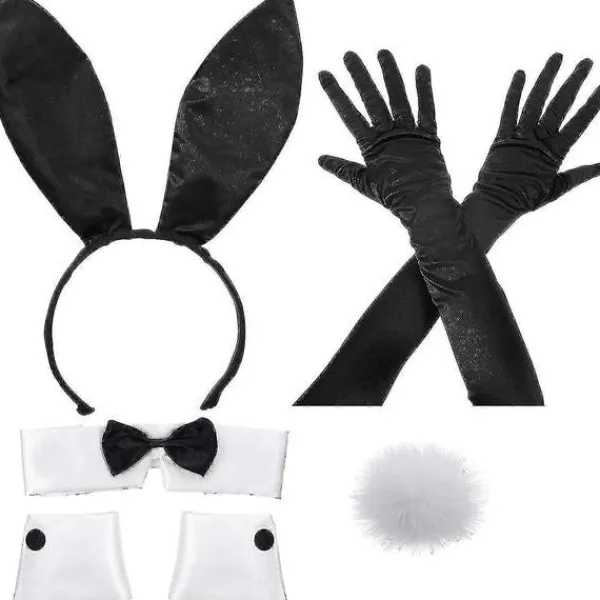 Kaninkostymset för jul, påskcosplay - Inkluderar kaninöronpannband, krage med fluga, manschetter, långa svarta handskar och kaninsvansaccessoar> Tillbehör