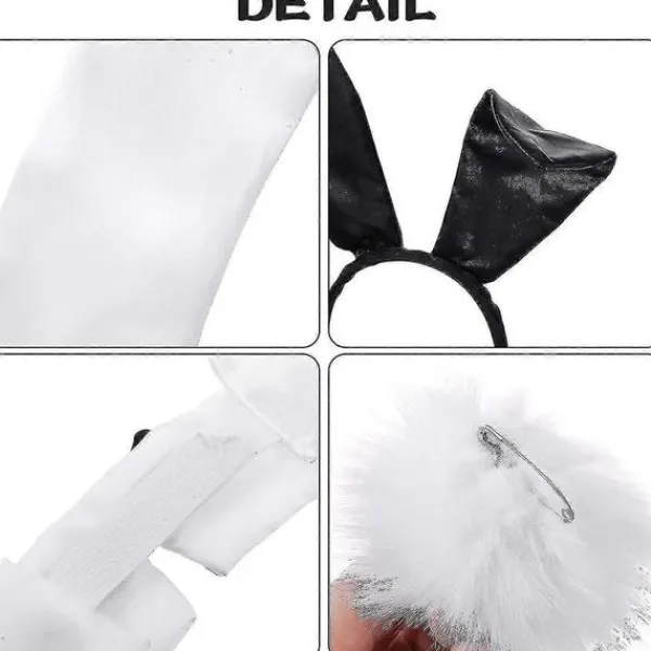 Kaninkostymset för jul, påskcosplay - Inkluderar kaninöronpannband, krage med fluga, manschetter, långa svarta handskar och kaninsvansaccessoar> Tillbehör