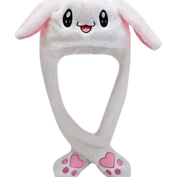 Kaninmössa med öron som rör sig, hoppande mössa, rolig kaninplyschmössa för kvinnor> Huvudbonader
