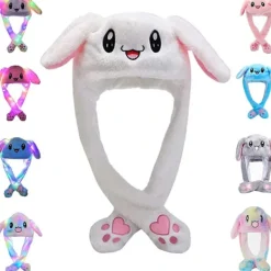 Kaninmössa med öron som rör sig, hoppande kaninmössa, rolig söt plyschmössa med tassar för barn, kvinnor, flickor, fest, födelsedag, utklädnad...><noscript><img width=