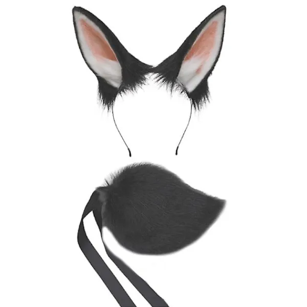 Kaninöronhuvud, svansuppsättning plysch Halloween jul rollspel tillbehör vit> Huvudbonader