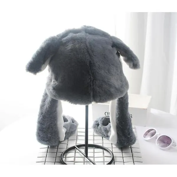 Kaninöronmössa - Plyschkaninmössa med rörliga öron, söt djur> Huvudbonader