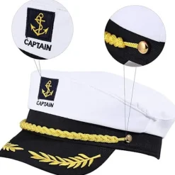 Kaptenhatt Nautisk hatt Justerbar kaptenhatt Yachtkaptenshatt C> Huvudbonader