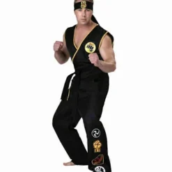 Karate Kid Cobra Kai Kostym Svart Kampsportsuniform med Bälte & Pannband Karate Cosplay Outfit för Män Kids 110> Dräkter
