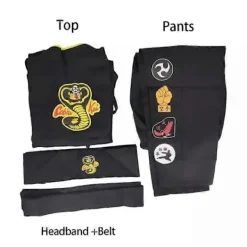 Karate Kid Cobra Kai Kostym Svart Kampsportsuniform med Bälte & Pannband Karate Cosplay Outfit för Män Kids 110><noscript><img width=