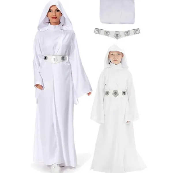Karneval 2024 Barn Vuxen Rymdkrigare Prinsessdräkt Maskerad Kläder Vit Robe Rollspel Leia Cosplay Kostym Barn -XF32- L> Dräkter