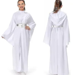 Karneval 2024 Barn Vuxen Rymdkrigare Prinsessdräkt Maskerad Kläder Vit Robe Rollspel Leia Cosplay Kostym Barn -XF32- L><noscript><img width=