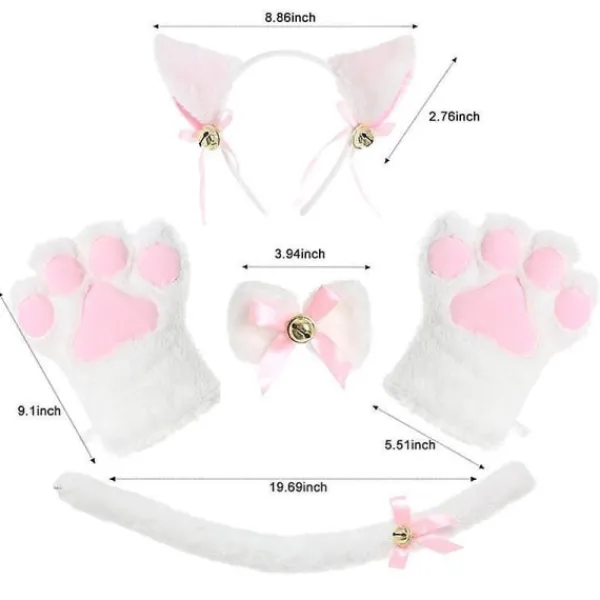 Katt Cosplay Kläder - Kattsvans, Öron, Halsband, Väskor, Handskar - Halloween-tillbehör (5 delar)> Tillbehör
