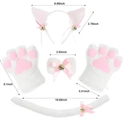 Katt Cosplay Kostym Set - Kattunge Svans, Öron, Halsband, Tassar, Handskar - Halloween Tillbehör (5 delar)-X42-> Tillbehör