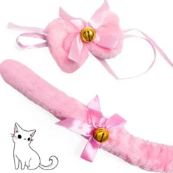 Katt cosplay kostym set kattunge svans öron krage tassar handskar kit för halloween tillbehör 5 st> Dräkter