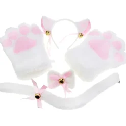 Katt Cosplay Set Plysch Klorhandskar Katt Kattöron Svans Halsband Tass> Tillbehör