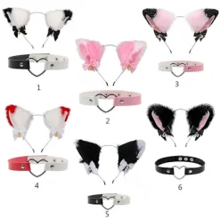 Katt- och Hundöronformad Hårslinga och Halsband Halloween Cosplay Kostym för Flickor><noscript><img width=