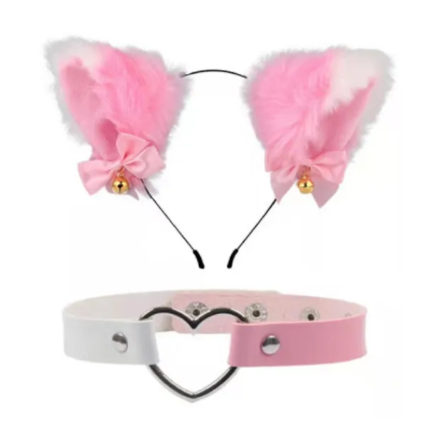Katt- och Hundöronformad Hårslinga och Halsband Halloween Cosplay Kostym för Flickor> Huvudbonader