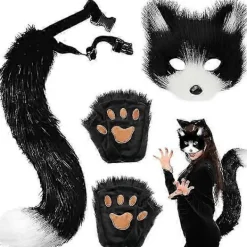 FMYSJ Katt Räv Cosplay, Furry Katt Räv Mask, Karneval Halloween Party Cosplay Kostym Set för Barn Vuxna vit Walkbee 6014 (FMY)> Tillbehör