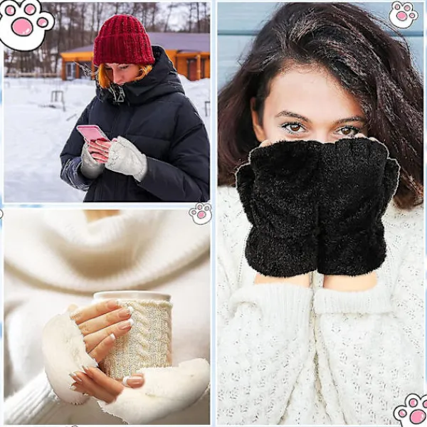 Kattfotshandskar 3 Par Kawaii Handskar Katt Tassar Cosplay Fuskpäls Plysch Katthandskar Lejon Tassar Fingerlösa Handskar För Flickor Kvinnor Svart, Vit, Grå - | Fyndiq> Tillbehör