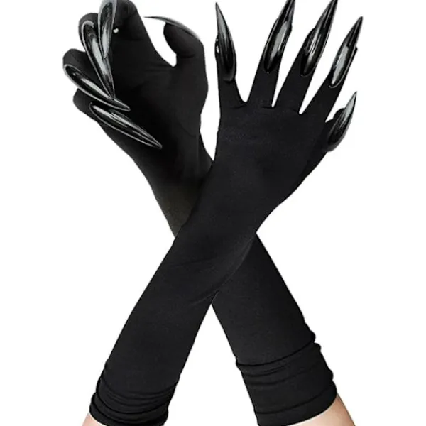 Kattklohandskar Svarta Kostymtillbehör för Kvinnor - Långa Nagel/Klo Stygga Djurhandskar för Halloween Tillbehör Karneval Mardi Gras Kit> Tillbehör
