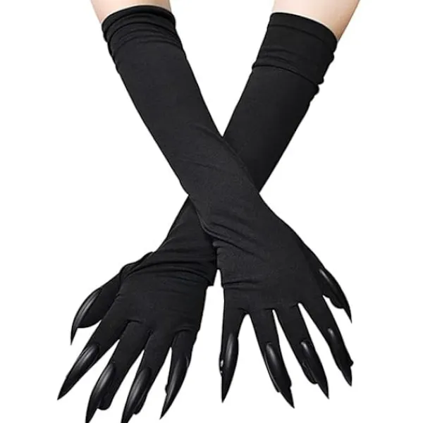 Kattklohandskar Svarta Kostymtillbehör för Kvinnor - Långa Nagel/Klo Stygga Djurhandskar för Halloween Tillbehör Karneval Mardi Gras Kit> Tillbehör