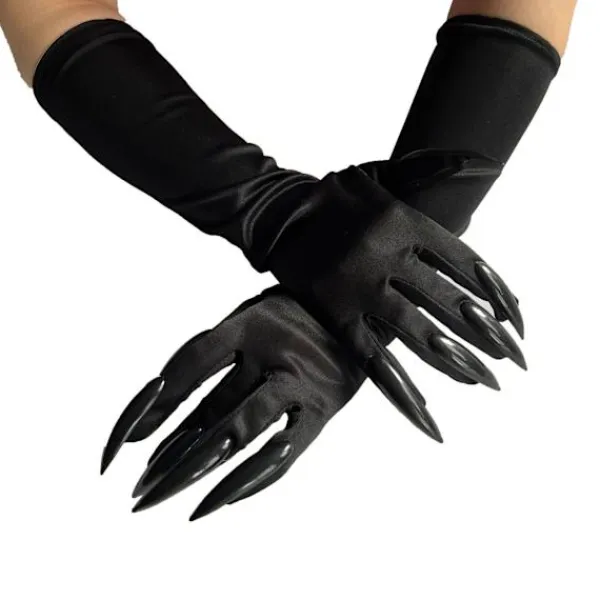 Kattklohandskar Svarta Kostymtillbehör för Kvinnor - Långa Nagel/Klo Stygga Djurhandskar för Halloween Tillbehör Karneval Mardi Gras Kit> Tillbehör
