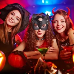 Kattkvinna Mask för Kvinnor, Sexig Kattmask, Svart Lädermask, Halv DXGHC> Masker