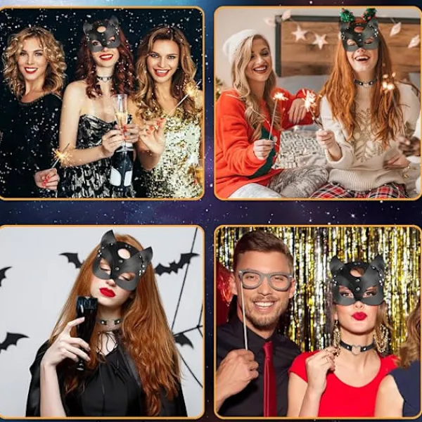 Kattkvinna Mask för Kvinnor, Sexig Kattmask, Svart Lädermask, Halv DXGHC> Masker