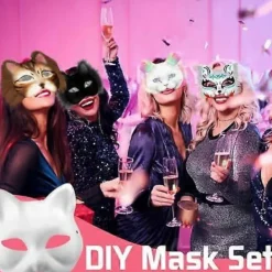 Kattmask med päls och nätöga, DIY tomma pappersmasker, vita målningspappersmasker, kattmask för DIY Halloween Mardi Gras Party Marron-29st | Fyndiq><noscript><img width=
