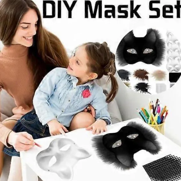 Kattmask med päls och nätöga, tomma pappersmasker för DIY, vita målningspappersmasker, kattmask för DIY Halloween Mardi Gras Party{AZC}> Tillbehör