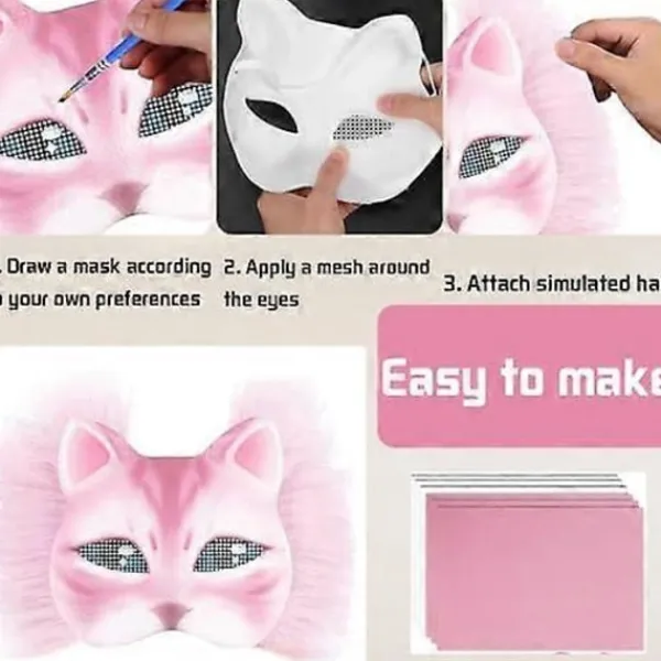 Kattmask med päls och nätöga, tomma pappersmasker för DIY, vita målningspappersmasker, kattmask för DIY Halloween Mardi Gras-fest> Masker