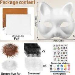 Heta säljare Kattmask med päls och nätöga, tomma pappersmasker för DIY, vita målningspappersmasker, kattmask för DIY Halloween Mardi Gras-fest-Glad> Masker