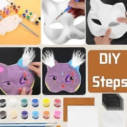 Heta säljare Kattmask med päls och nätöga, tomma pappersmasker för DIY, vita målningspappersmasker, kattmask för DIY Halloween Mardi Gras-fest-Glad><noscript><img width=