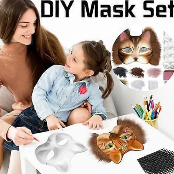 Kattmask med päls och nätöga, tomma pappersmasker för DIY, vita målningspappersmasker, kattmask för DIY Halloween Mardi Gras-fest> Tillbehör