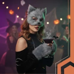 Kattmask med Tassar & Svans - Therian Cosplay - 4-delar><noscript><img width=