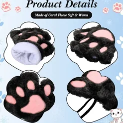 Kattpåtassar Vantar 3 Par Vantar Kattpåtassar Cosplay Konstgjord Päls Plysch Kattvantar Lejonpåtassar Fingerlösa Vantar för Flickor Kvinnor><noscript><img width=
