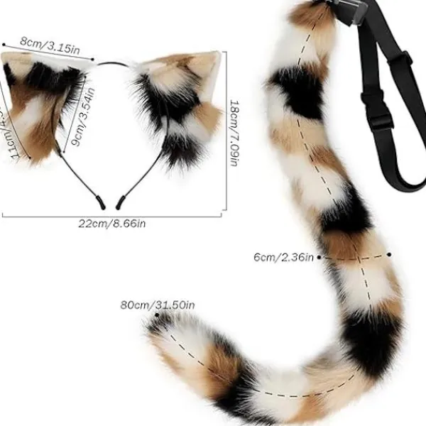 Kattöron och svans set realistisk päls kattöron smidig böjbar kattsvans med inbyggd ram för cosplay Hallowen festdekor> Tillbehör