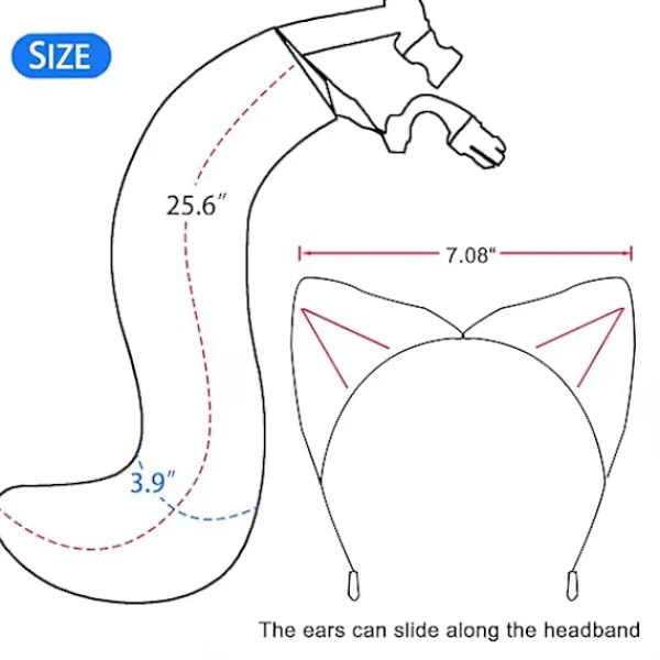 Kattöron och Varg Fox Djursvans Cosplay Kostym Fuskpäls Hårklämma Huvudbonad Halloween Läderhalsband Set> Tillbehör