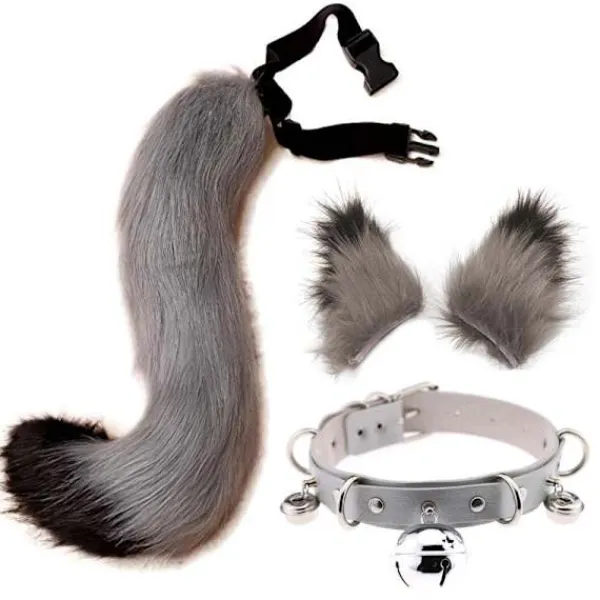 Kattöron och Varulv Djursvans Cosplay Kostym - Perfekt grå svart—max 50cm> Tillbehör