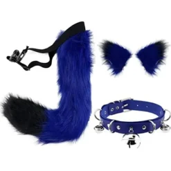 Kattöron och Varulv Djursvans Cosplay Kostym blå svart—max blå svart-FA- 50cm><noscript><img width=