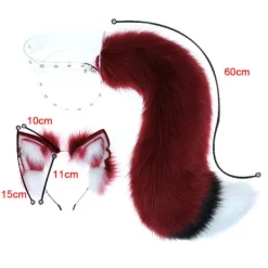Kattöron Varg Räv Öron Djur Söt pannband Tillbehör för Halloween (Öron + Svans Set)> Huvudbonader
