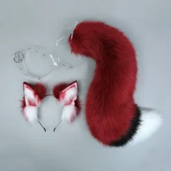 Kattöron Varg Räv Öron Djur Söt pannband Tillbehör för Halloween (Öron + Svans Set)><noscript><img width=