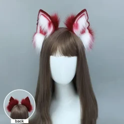 Kattöron Varg Räv Öron Djur Söt pannband Tillbehör för Halloween (Öron + Svans Set)><noscript><img width=