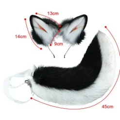 Kattöron Varghund Öron Djur Sött pannband Tillbehör för Halloween Jul (Öron + Svans Set)_max> Huvudbonader